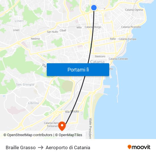 Braille Grasso to Aeroporto di Catania map