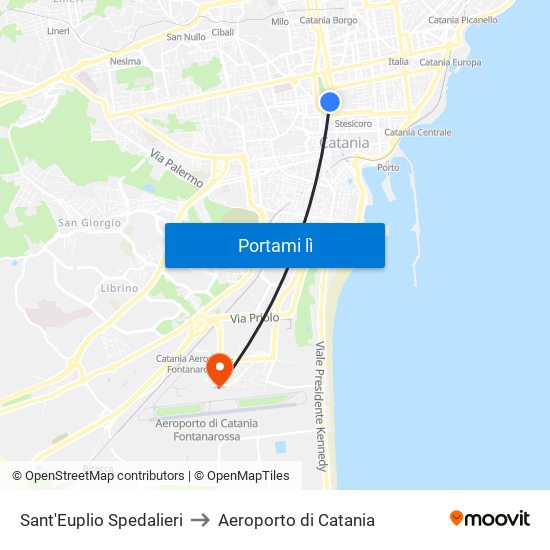 Sant'Euplio Spedalieri to Aeroporto di Catania map