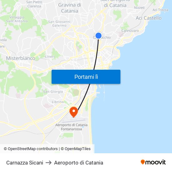 Carnazza Sicani to Aeroporto di Catania map