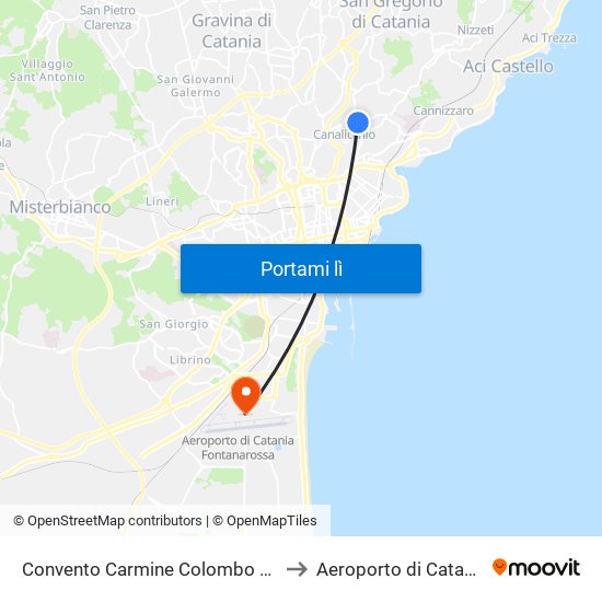 Convento Carmine Colombo (2) to Aeroporto di Catania map