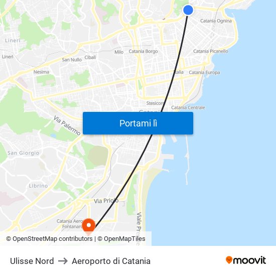 Ulisse Nord to Aeroporto di Catania map