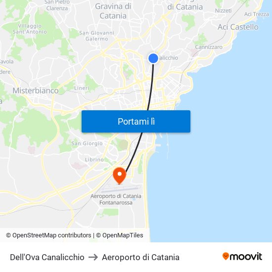 Dell'Ova Canalicchio to Aeroporto di Catania map
