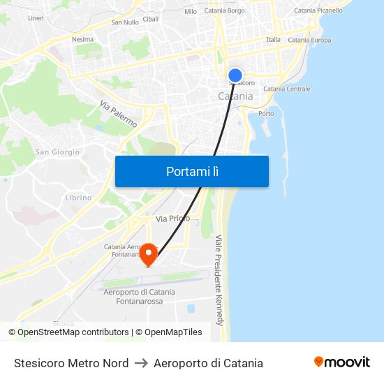 Stesicoro Metro Nord to Aeroporto di Catania map