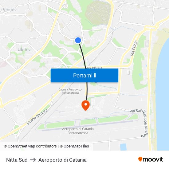 Nitta Sud to Aeroporto di Catania map