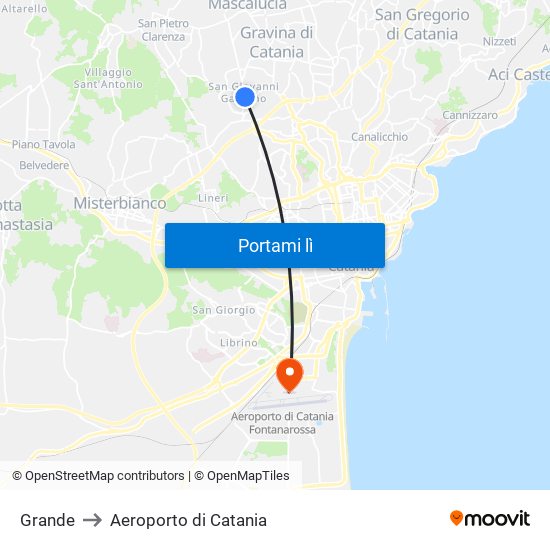 Grande to Aeroporto di Catania map