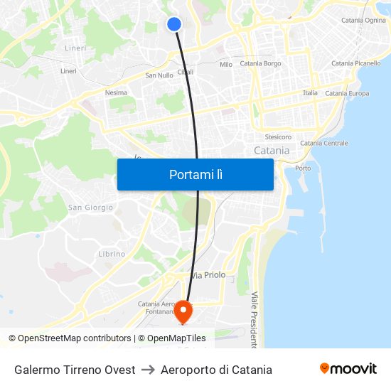 Galermo Tirreno Ovest to Aeroporto di Catania map