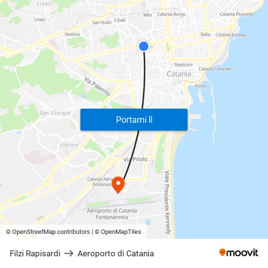 Filzi Rapisardi to Aeroporto di Catania map