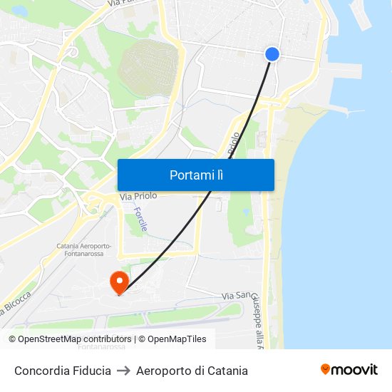 Concordia Fiducia to Aeroporto di Catania map