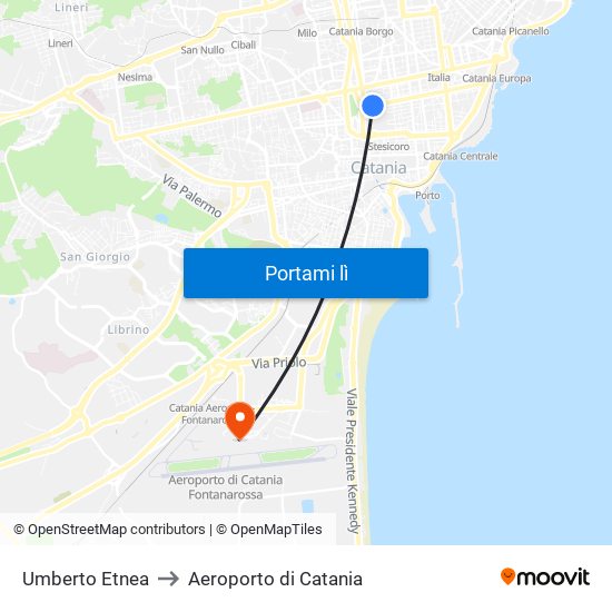 Umberto Etnea to Aeroporto di Catania map