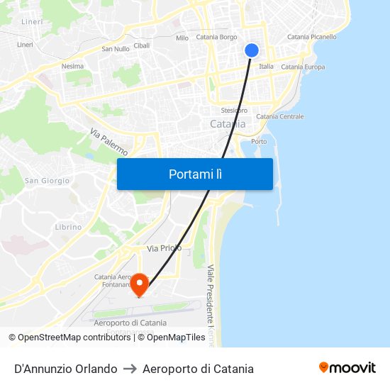 D'Annunzio Orlando to Aeroporto di Catania map