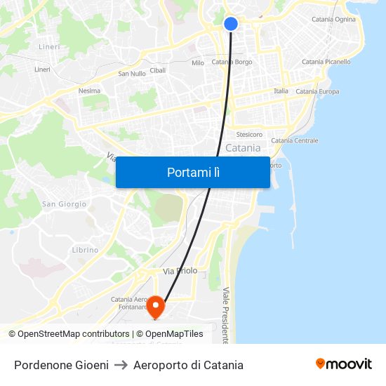 Pordenone Gioeni to Aeroporto di Catania map