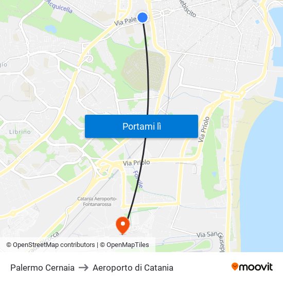 Palermo Cernaia to Aeroporto di Catania map