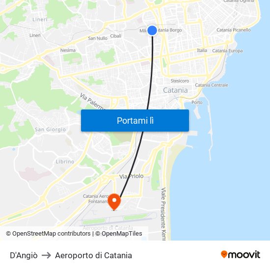 D'Angiò to Aeroporto di Catania map