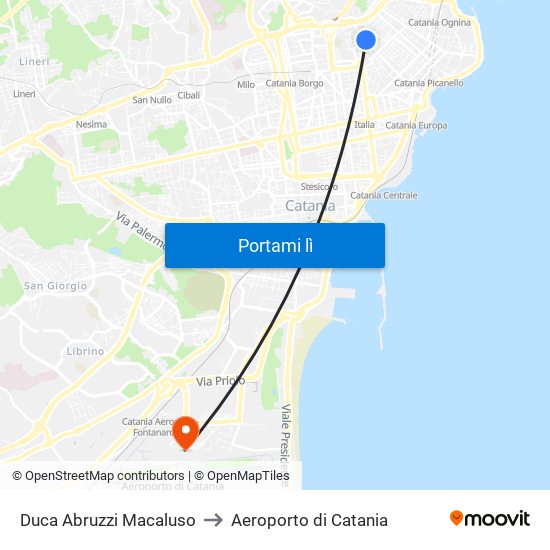 Duca Abruzzi Macaluso to Aeroporto di Catania map