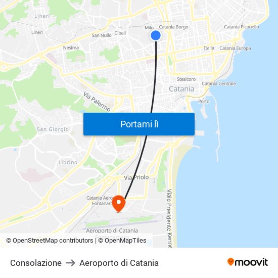 Consolazione to Aeroporto di Catania map