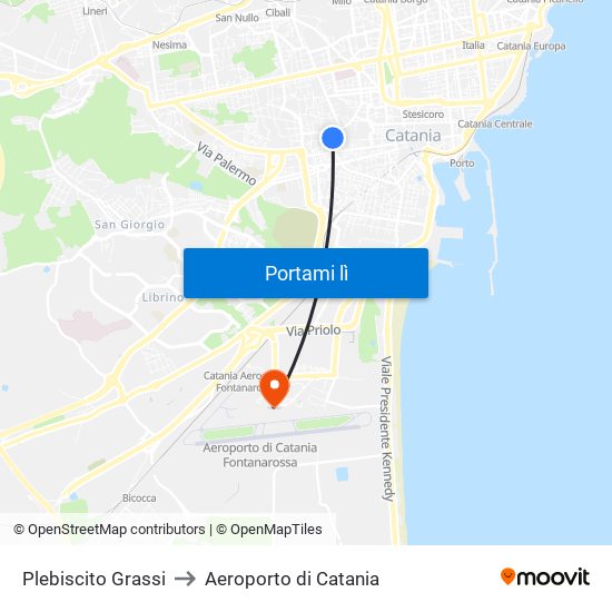 Plebiscito Grassi to Aeroporto di Catania map