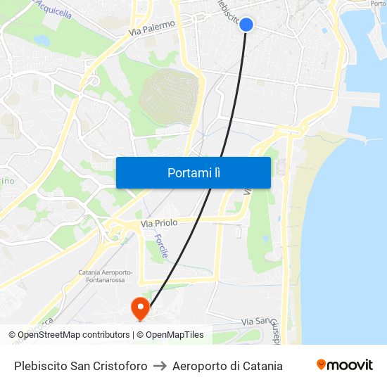 Plebiscito San Cristoforo to Aeroporto di Catania map