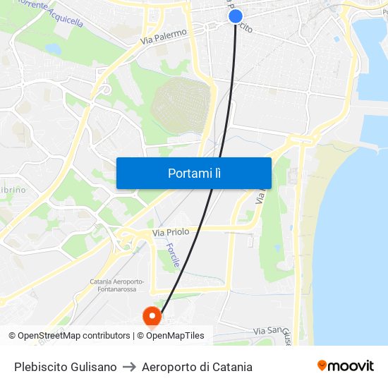 Plebiscito Gulisano to Aeroporto di Catania map