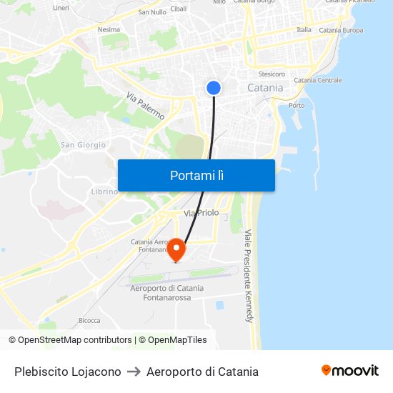Plebiscito Lojacono to Aeroporto di Catania map