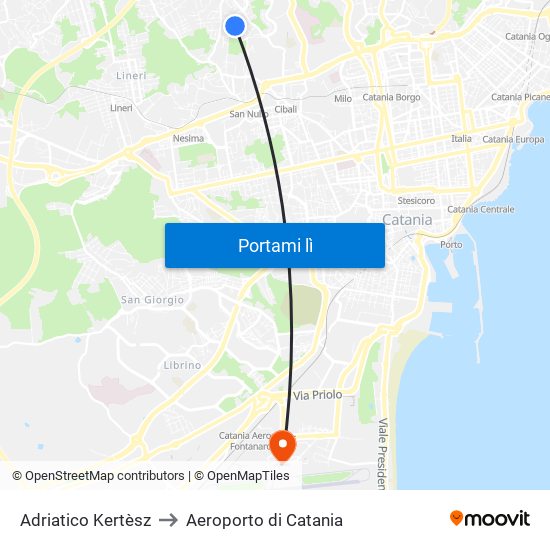 Adriatico Kertèsz to Aeroporto di Catania map