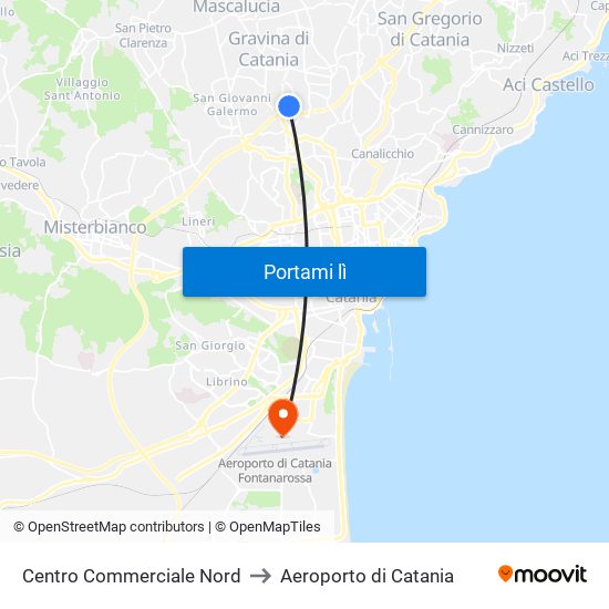 Centro Commerciale Nord to Aeroporto di Catania map