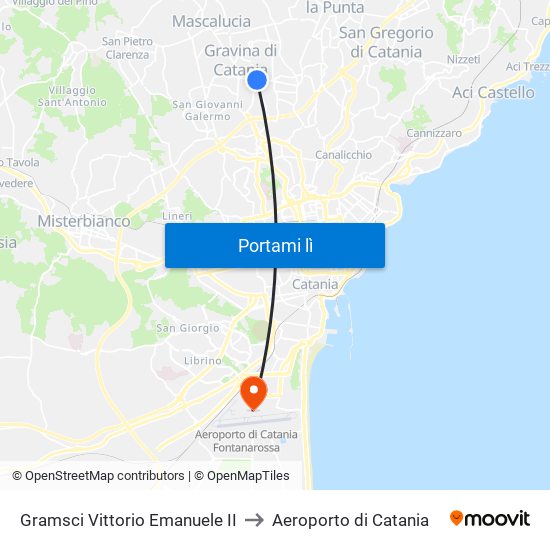 Gramsci Vittorio Emanuele II to Aeroporto di Catania map