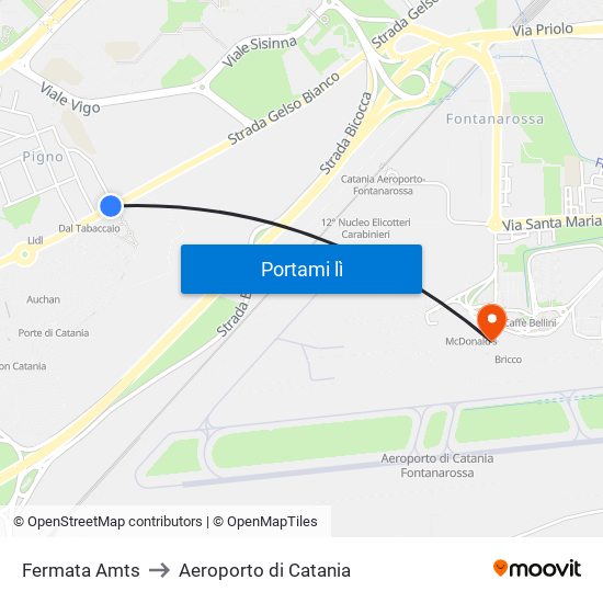 Fermata Amts to Aeroporto di Catania map