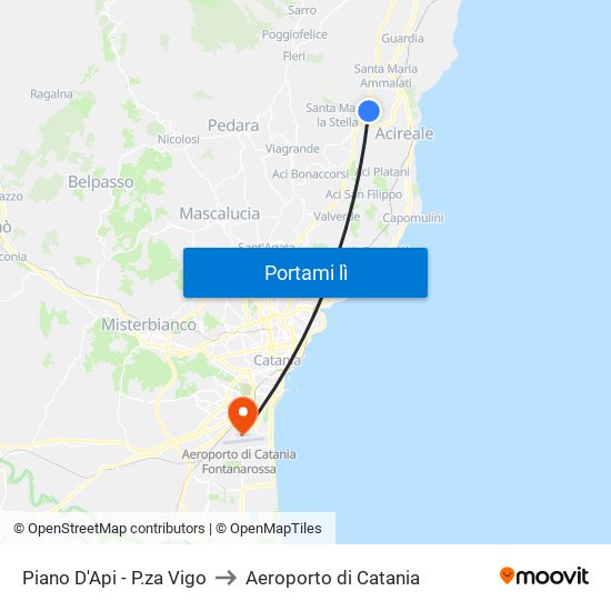 Piano D'Api - P.za Vigo to Aeroporto di Catania map