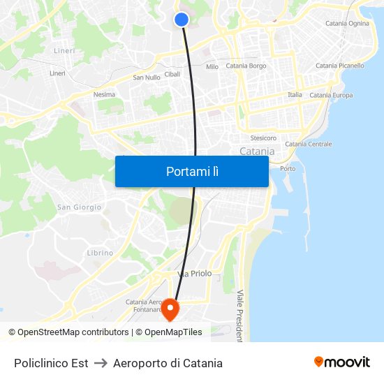 Policlinico Est to Aeroporto di Catania map