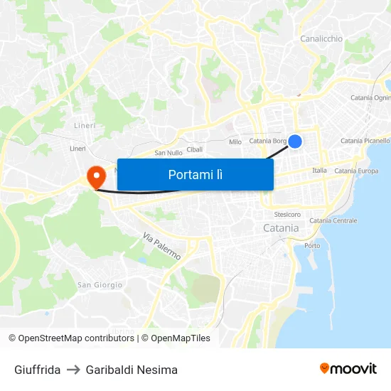 Giuffrida to Garibaldi Nesima map