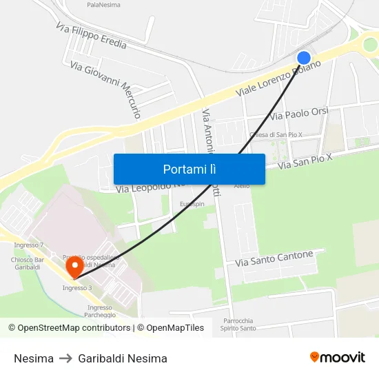 Nesima to Garibaldi Nesima map