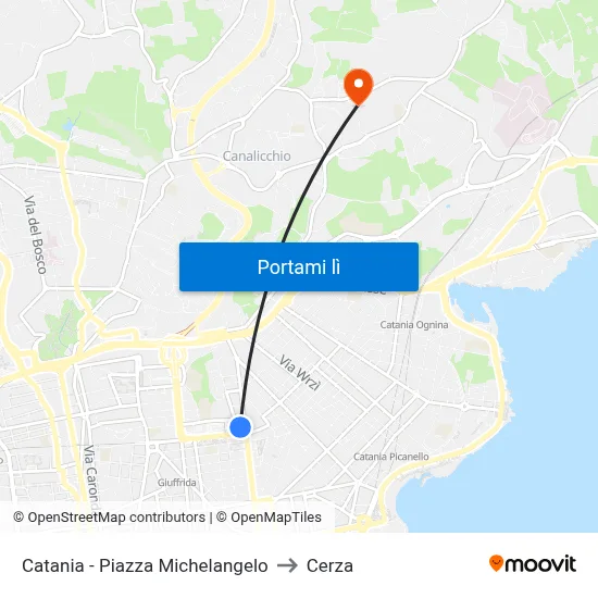 Catania - Piazza Michelangelo to Cerza map