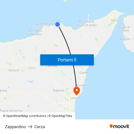 Zappardino to Cerza map