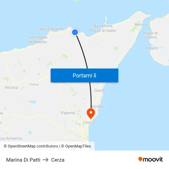 Marina Di Patti to Cerza map