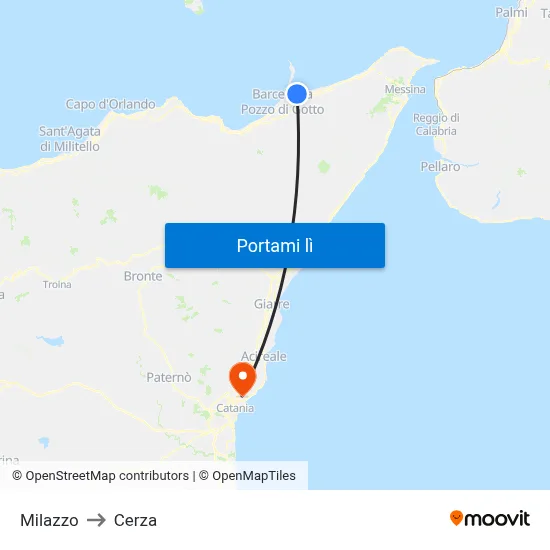 Milazzo to Cerza map