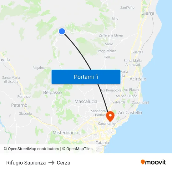 Rifugio Sapienza to Cerza map