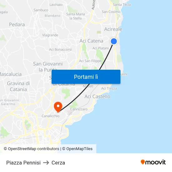 Piazza Pennisi to Cerza map