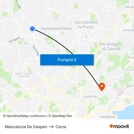 Mascalucia De Gasperi to Cerza map