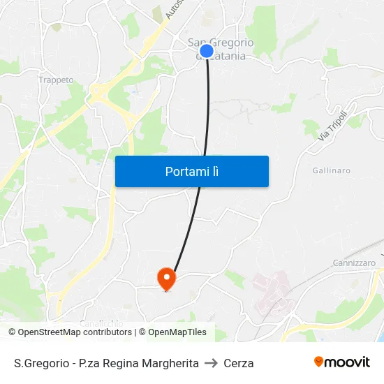 S.Gregorio - P.za Regina Margherita to Cerza map