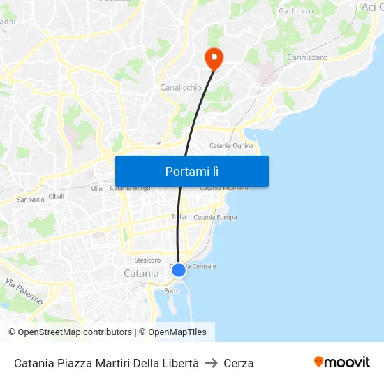 Catania Piazza Martiri Della Libertà to Cerza map