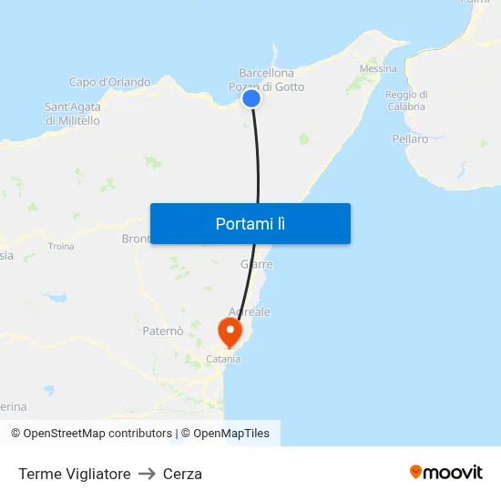 Terme Vigliatore to Cerza map