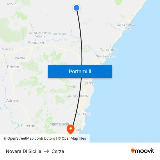 Novara Di Sicilia to Cerza map
