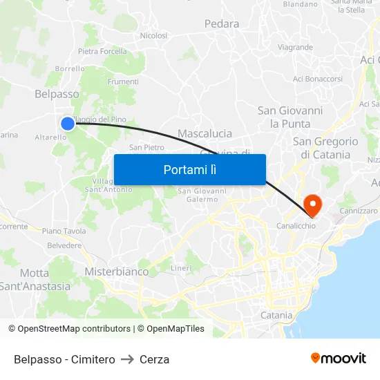 Belpasso - Cimitero to Cerza map