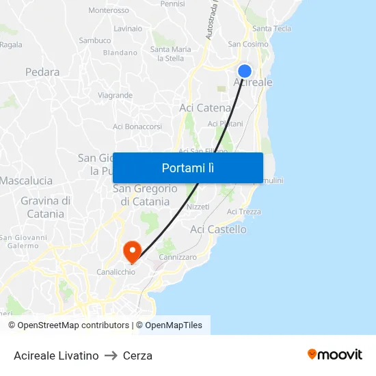 Acireale Livatino to Cerza map