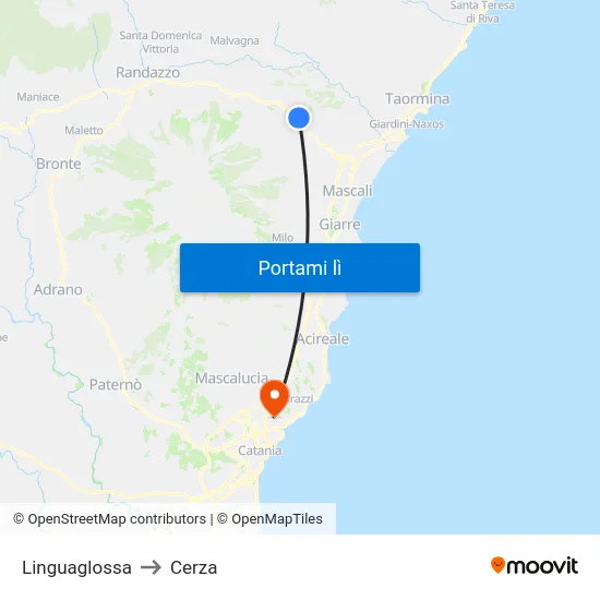 Linguaglossa to Cerza map