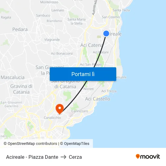Acireale - Piazza Dante to Cerza map