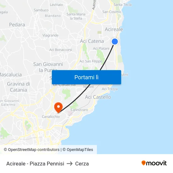 Acireale - Piazza Pennisi to Cerza map