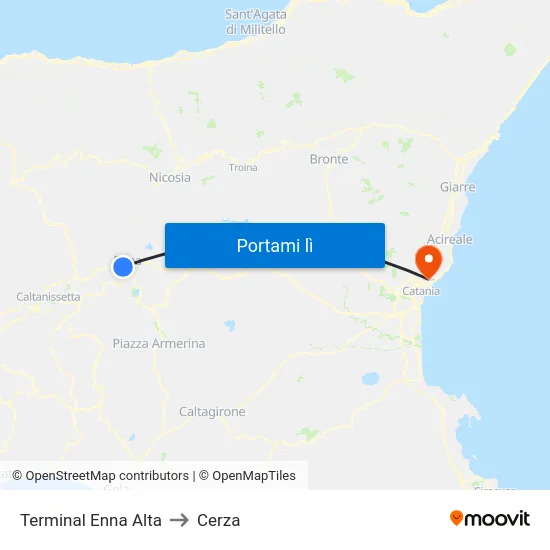 Terminal Enna Alta to Cerza map