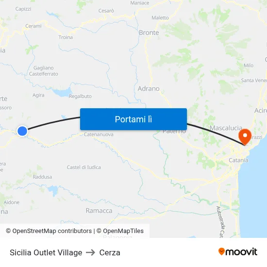 Sicilia Outlet Village to Cerza map