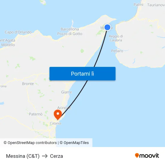 Messina (C&T) to Cerza map